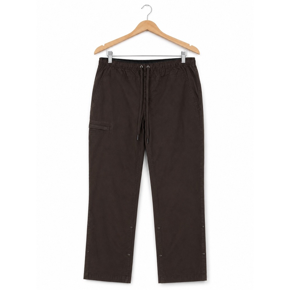 Duluth Trading Co AKHG Mens Brown Elastic Waist Drawstring Cargo Pants Snap Cuff